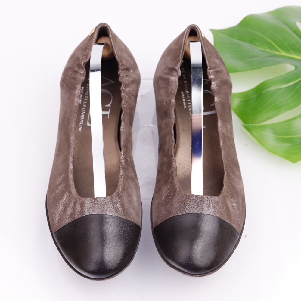 AGL Shoe Womens Ballet Flat Size 39 9 Brown Bronze Leather Cap Toe Comfort Italy
